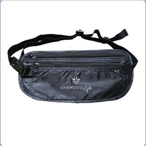 Travel Money Belt Waist Bag Fanny Pack Hidden Wallet Black 2-pocket Zip Adjust